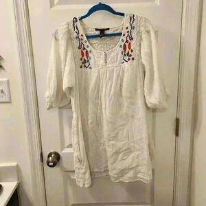 Lucky Brand White Crochet Long Sleeve Lace Midi Dress Size M Boho Colorful